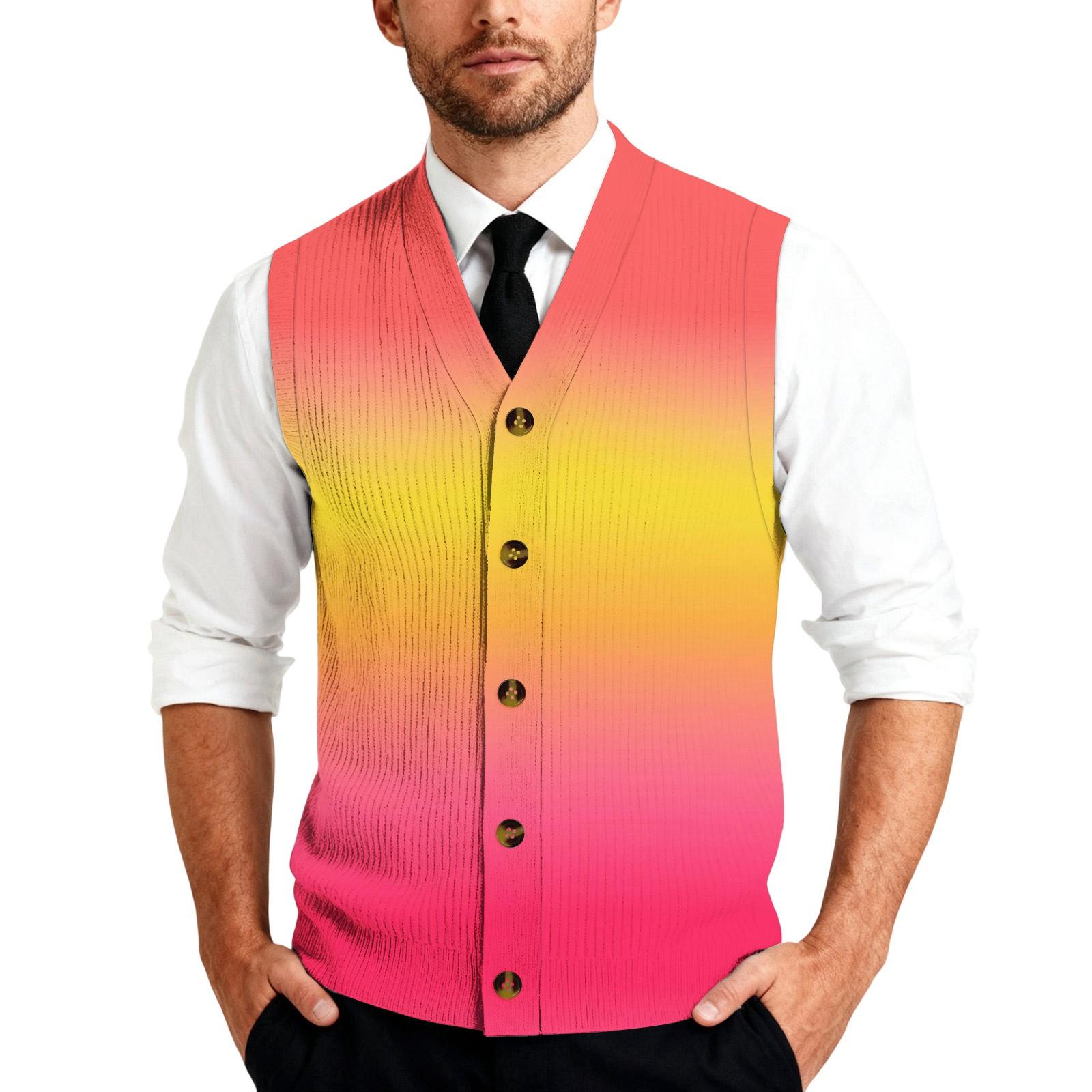 

Men s Tie-Dye Gradient Knit Sleeveless Shirt Button Placket Vest Regular Fit Casual Layering Suitable L жовтий