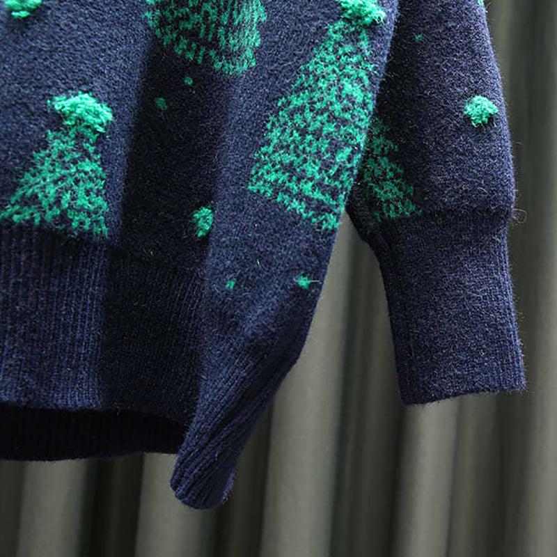 Christmas Red Turtleneck Sweater Women's Autumn Winter Vintage Casual Loose Pullovers Long Sleeve Christmas Tree Knitted Tops