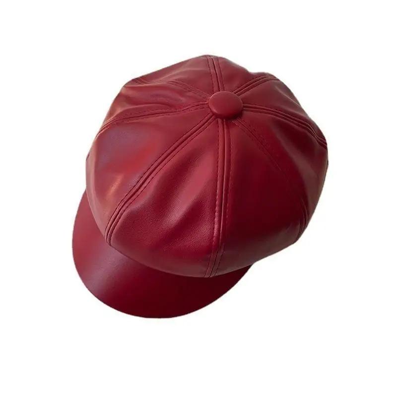 Neue Unisex PU-Leder-Baskenmütze Retro Koreanischer Stil Achteckige Newsboy-Künstlerkappe Für Fotografie, Dates Und Den Stadtverkehr