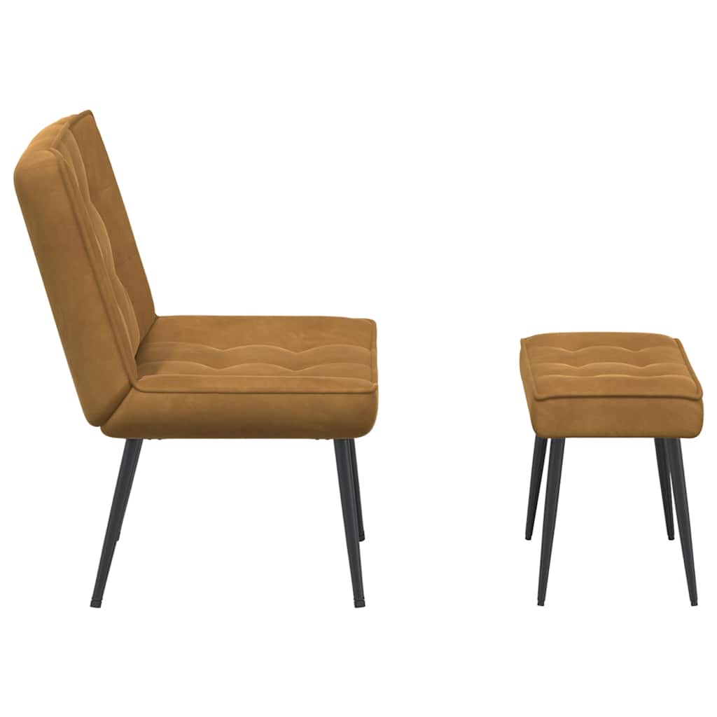 Velvet Recliner Chair with Footstool Brown