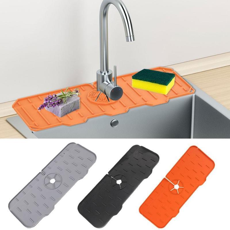 Silicone Kitchen Faucet Pad Protector for Sink Sponge Drain Rack Foldable Sink Pad Faucet Splashback Bathroom Countertop Protector