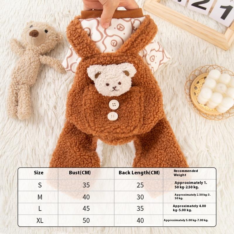Winter Thickened Sherpa Overalls for Small Pets Dog Cat Double-Layered Thermal Coat with Bear Pocket Puppy Clothes