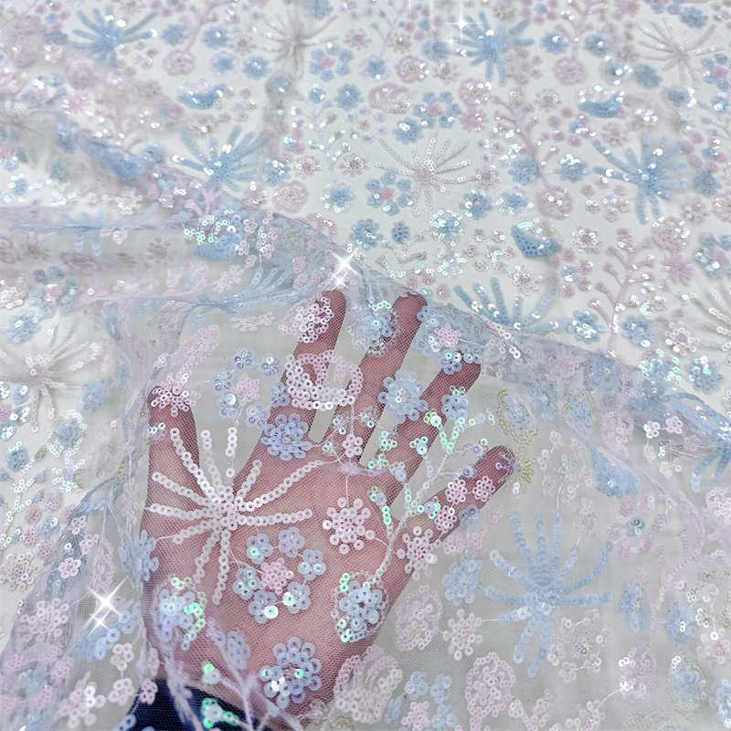 Wedding Dress Fabric New Sky Blue Quality Children's Clothing Stage Costume Cheongsam Sequined Fabric