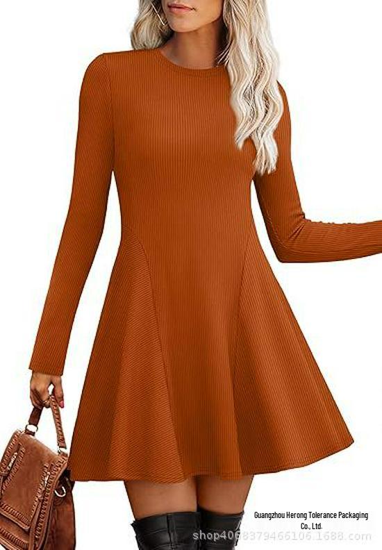 Women's Long Sleeve Ribbed Knit A-line Dress, Autumn 2025 Collection