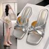 Fairy wind square head cross one-word cool slippers female summer wear 2025 new bow with skirt cool slippers