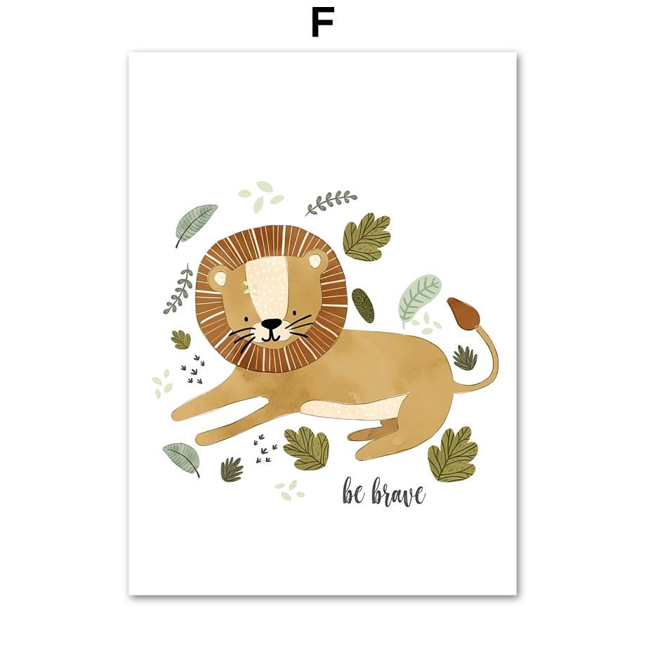 Słoń Lew Zebra Żyrafa Tygrys Dżungla Dekoracja Ściany do Pokoju Dziecka Plakat Płótno Plakat Nordycki Wystrój Scandi Obrazy Pokój Dziecięcy