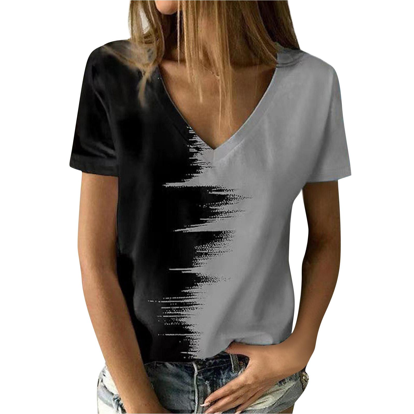 

Women s Fashion Casual V-Neck Printed Short Sleeve T-Shirt Top L