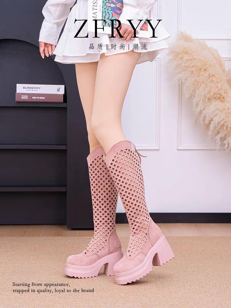 Summer Boots For Women Thin Breathable And Elevated Boots New Mesh Boots High-Heeled Boots No More Than Knee-High Hollow Boots