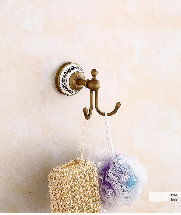 European Antique Brass Double Towel Bar & Shelf Set