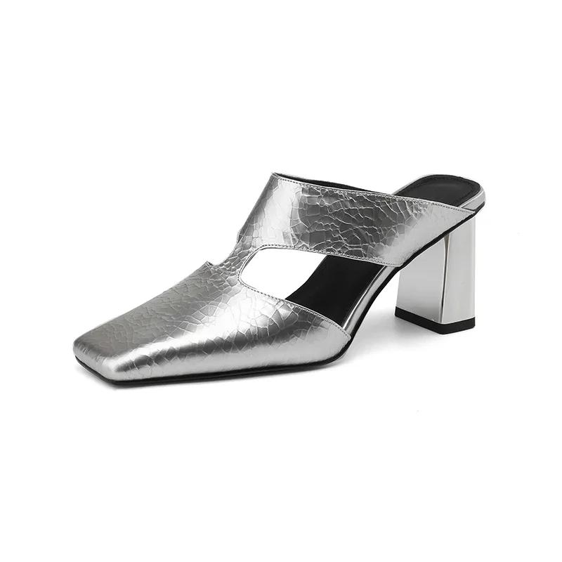 Fashion Plus size 42 Summer Hollow Out Women Sandals Silver Chunky Pumps Luxury Design Slingback Gladiator Rome Shoes Zapatos De Mujer