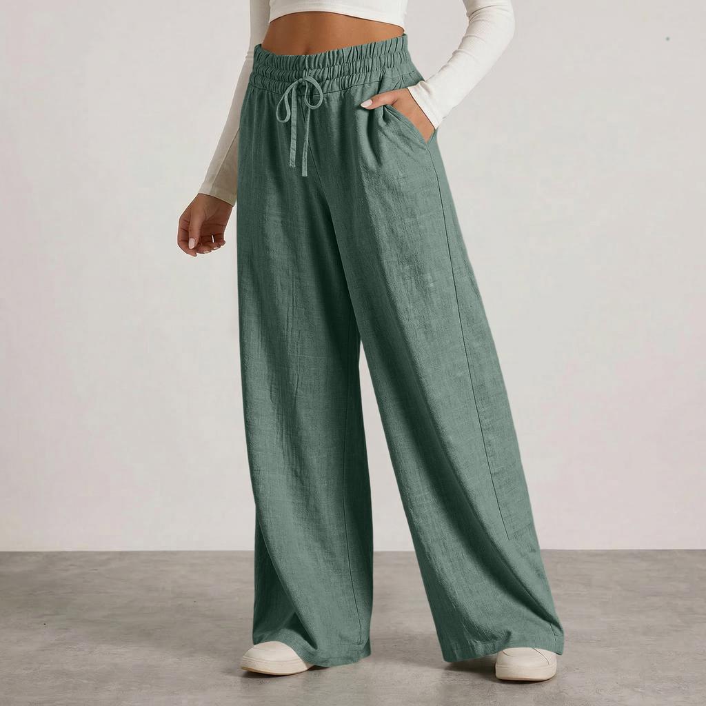 Weite Leinenhosen Damen Sommer Locker Strandhosen Für Damen Urlaub Leichte Gerade Hosen Mit Taschen