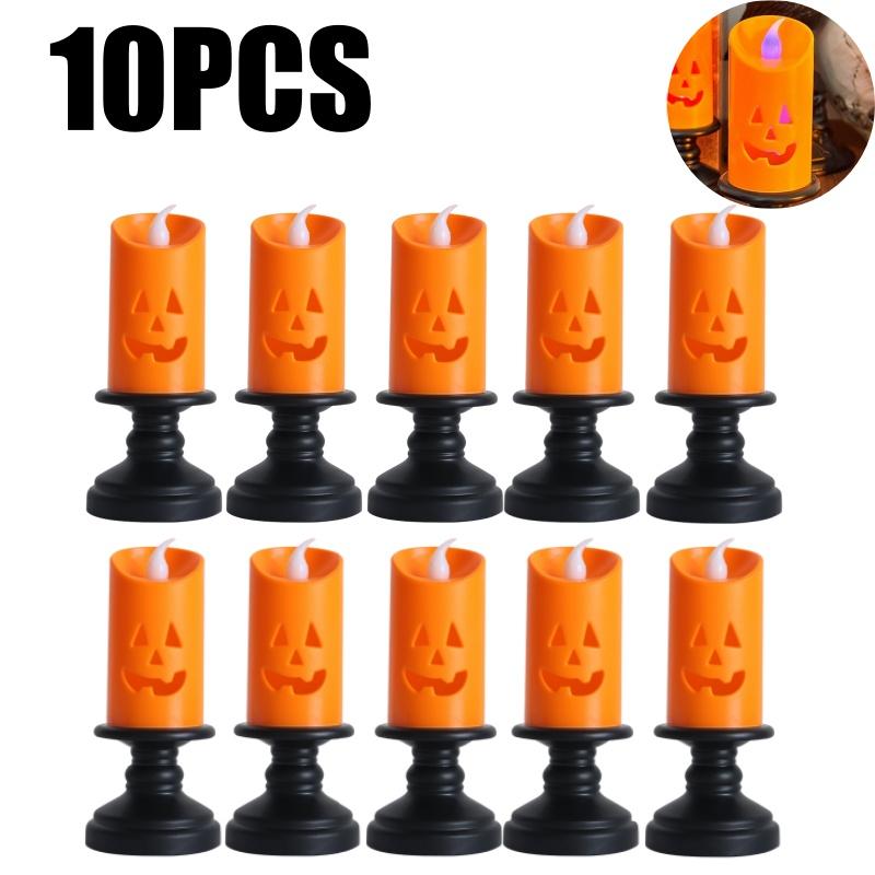 Halloween Pumpkin LED Lights Orange Flameless Candles Realistic Flickering Table Centerpiece Decor Safe Battery Party Essential