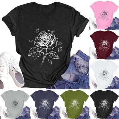 Γυναικείο T-shirt με στρογγυλή λαιμόκοψη και στάμπα, κοντομάνικο τοπ