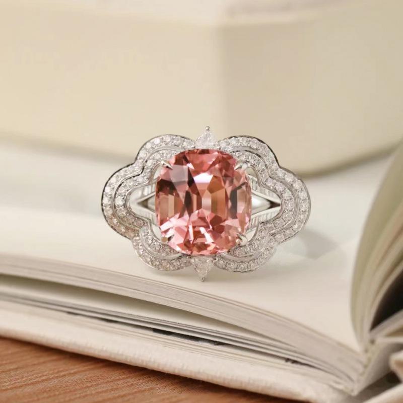 Elegant Adjustable Pink Diamond Gemstone Ring for Women - Luxury Sparkling Full Diamond Inlaid Design