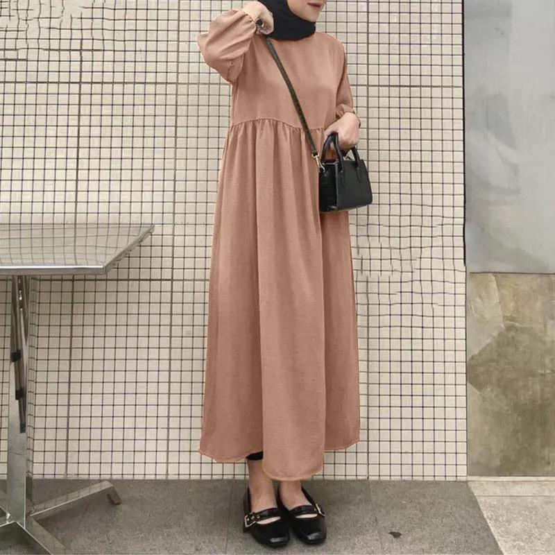 

2024 Solid Color Loose Pullover Long Dress for Muslim Women M тілесний