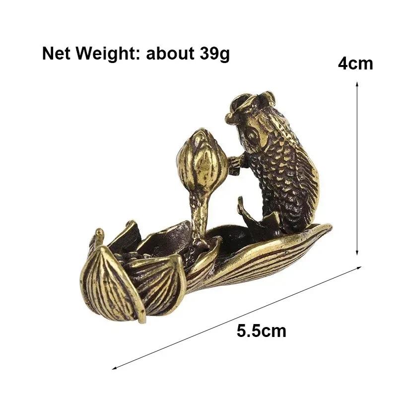 

Винтажная латунная статуэтка лотоса и карпа, украшение для офисного стола, чайный питомец, животные, украшения, домашний декор, металлический карп, поделки из лотоса