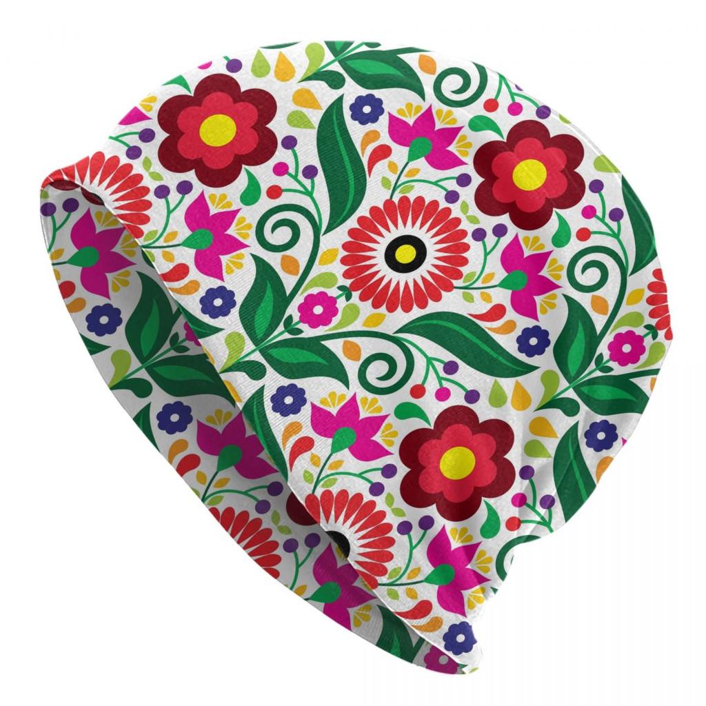 Custom Mexican Flower Skullies Beanies Caps Unisex Winter Warm Knitting Hat Women Unisex Cool Adult Bonnet Hats Outdoor Ski Cap