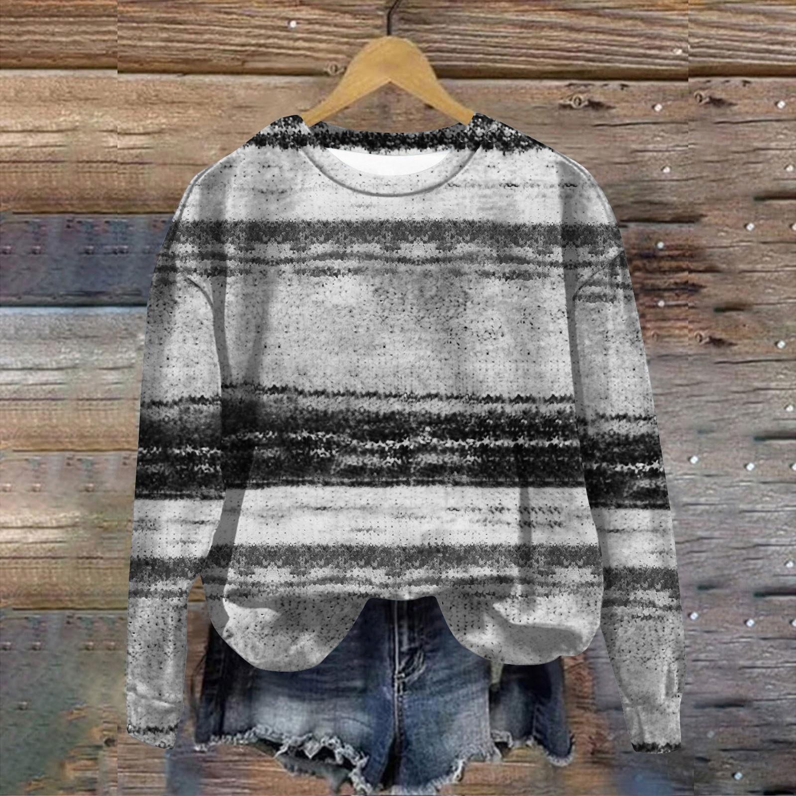 

Женская мода ChristmasPrinted с длинным рукавом свободный круглый вырез толстовка Топ XL