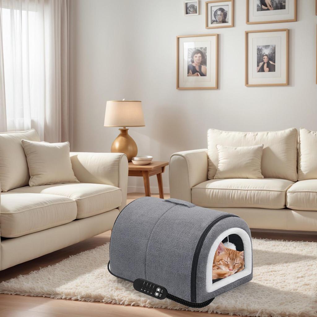 Covered Cat Bed Dog Bed With Roof Temp Adjustment Semi-Enclosed Removable Warm Nest For Medium Breed Kitten Puppy All Season