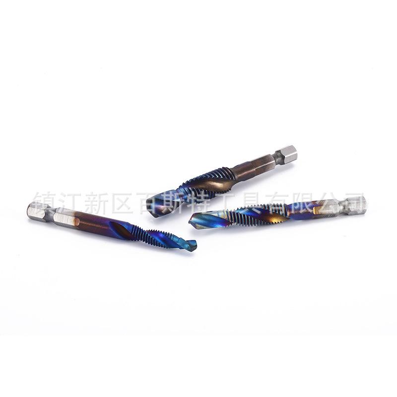 Blue-Plated High-Speed Steel Hex Shank Spiral Tap Countersink Drill