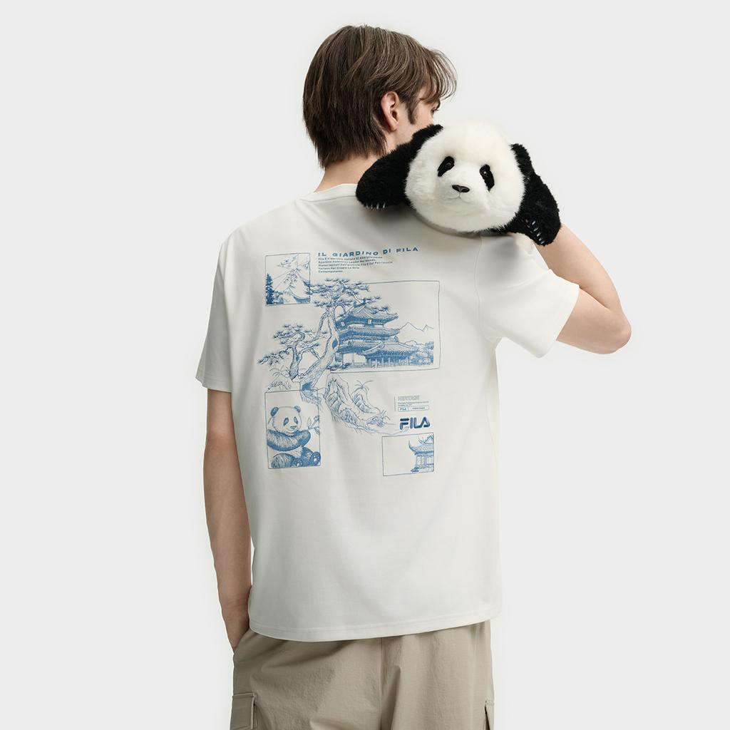 Fila Heritage Fashion Casual Classic Soft Lightweight Breathable Short Sleeve T-Shirt Men Tops Cloud-Mushroom-White F11M538121FWT