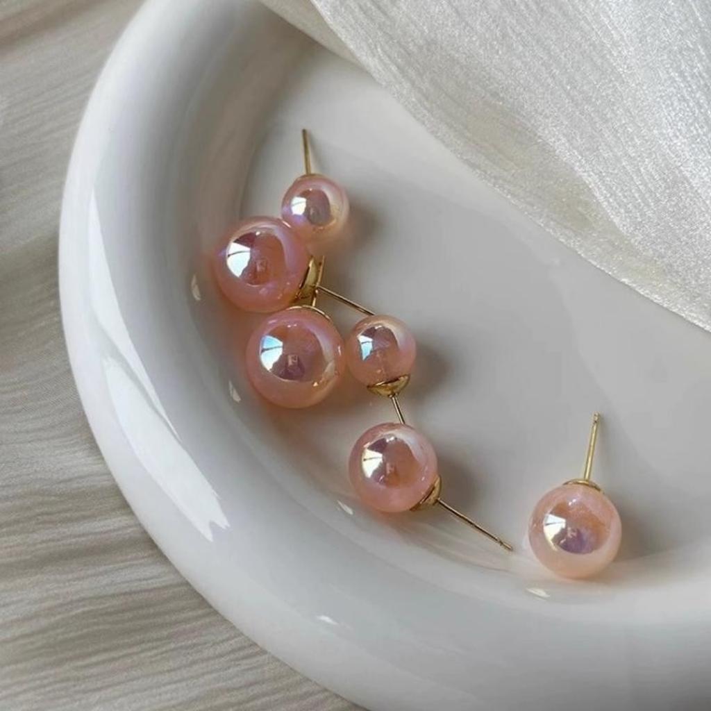 Pink Mermaid Ji Steamed Buns Artificial Pearl Earrings Female Small and Exquisite Earrings High-end Earrings
