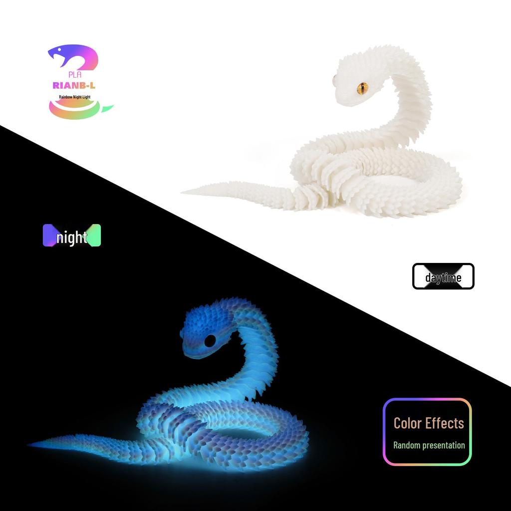 3D Printed Movable Viper Snake Model Toy - Flexible Simulation Animal Doll
