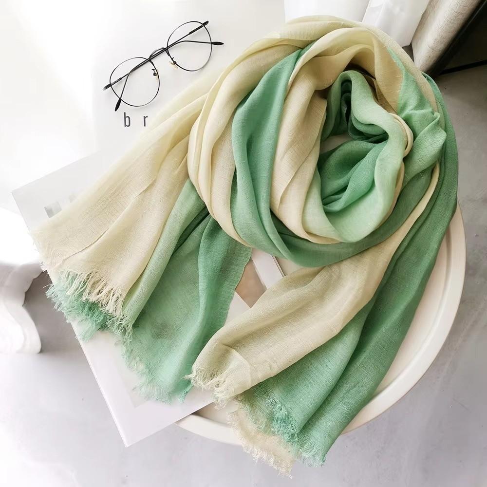 Soft Texture Cotton Scarf Simple Long Shawl Color Matching Short Tassel Scarf  Daily Wearing