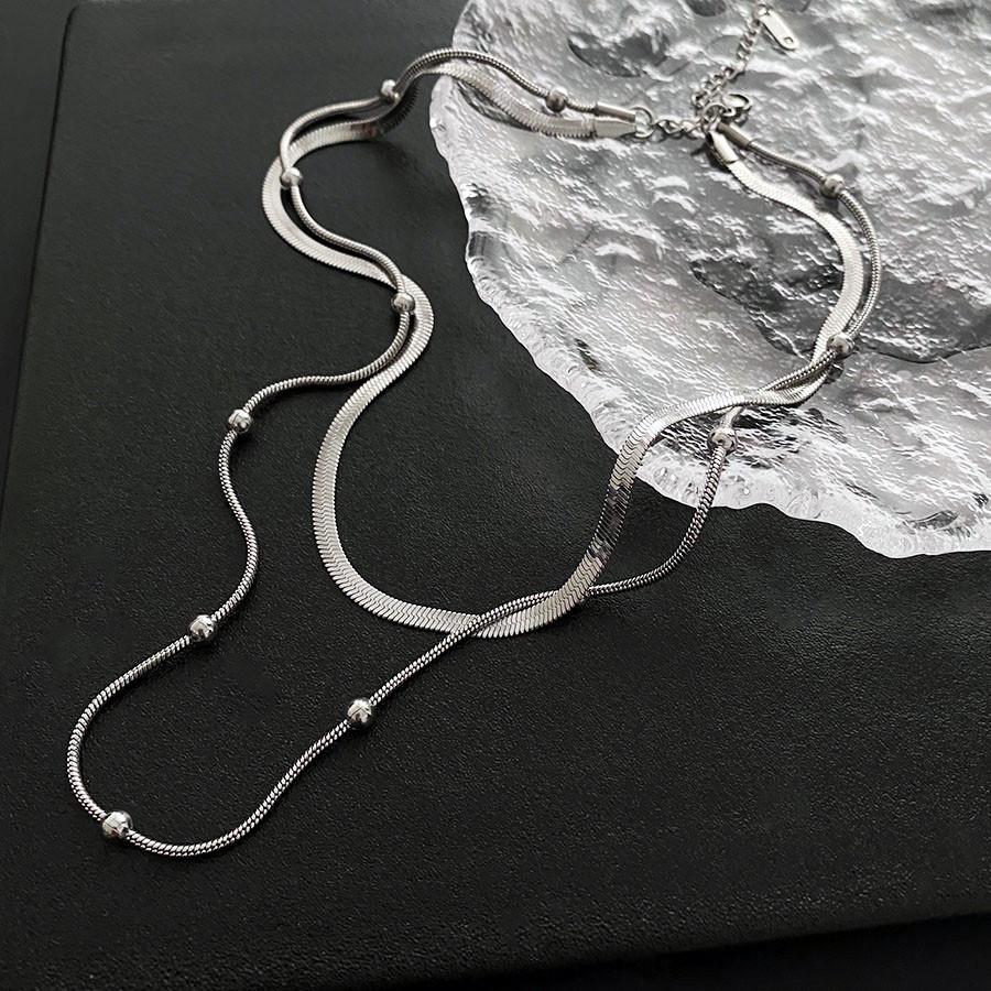 Minimalist Titanium Steel Double-Layer Snake Chain Necklace for Women
