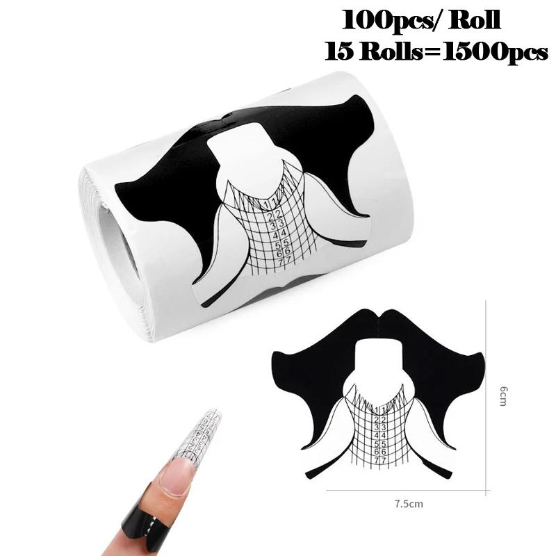 

15 рулонов, 100 шт./рулон, формы для наращивания ногтей, наклейки, держатель для гелевых акриловых насадок, французская форма для наращивания ногтей, лазерная бабочка