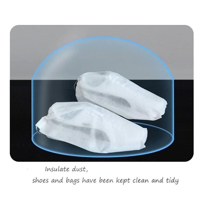 AEE2-100Pcs Non-Woven Shoe Dust Covers Dustproof Drawstring Clear Storage Bag Travel Shoes Bag Home Organization
