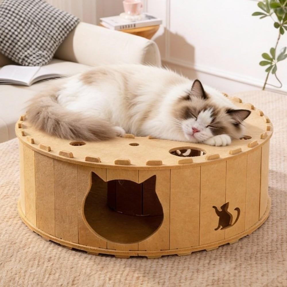Wear-Resistant Cat Tunnel House Breathable Non-Shedding Cat Hiding Nest Removable Half-Closed Scratching Board for Cats Kittens
