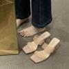 Transparent High-heeled Sandals, Women's Shoes, Spring and Summer 2025 New Thick-heeled French Style with Skirt Sandals