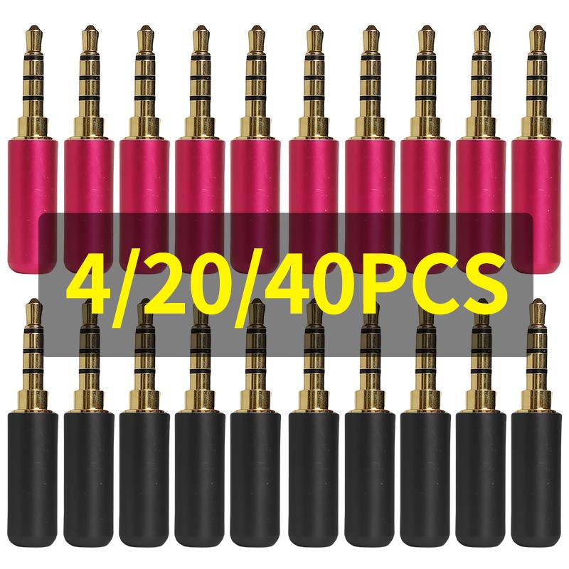 4/20/40pcs 3.5mm Stereo TRRS (4-Pole) Solder Plugs - Gold Plated AUX Audio Connectors for DIY Headphone Repair