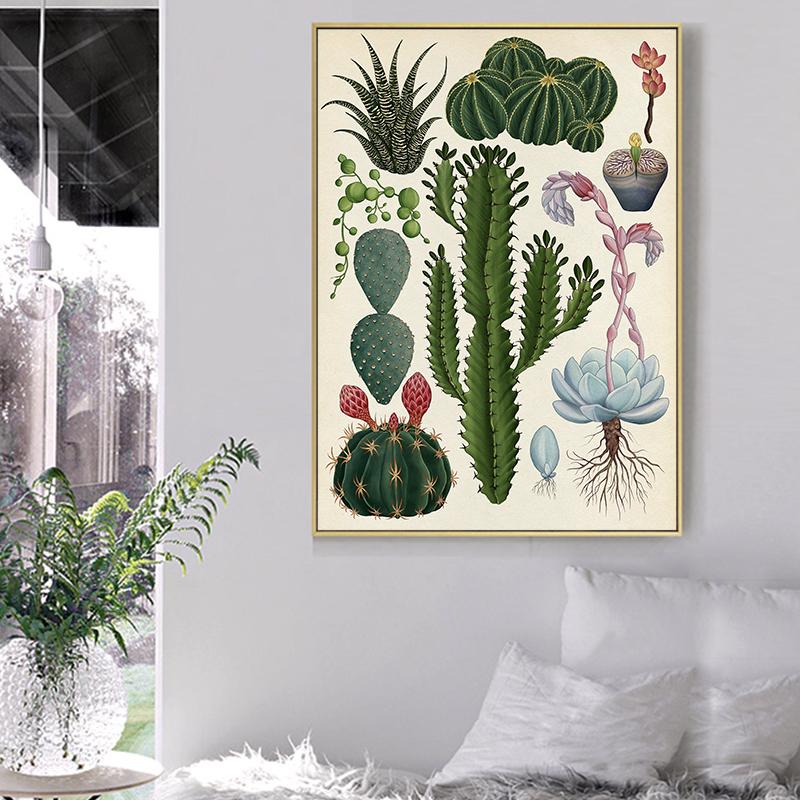 Moderní rostlina Květinové jeskyně Malba Vintage Botanický kaktus Plakáty a obrazy Nástěnný umělecký obraz do koupelny Domácí dekorace Cuadros