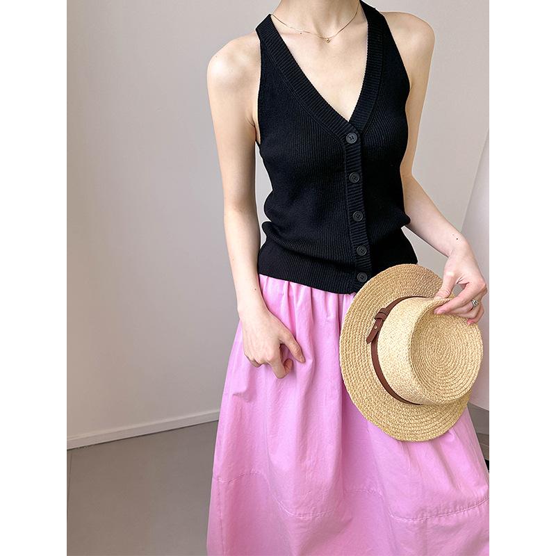 Juzhi Spring Korean V-Neck Sleeveless Cardigan