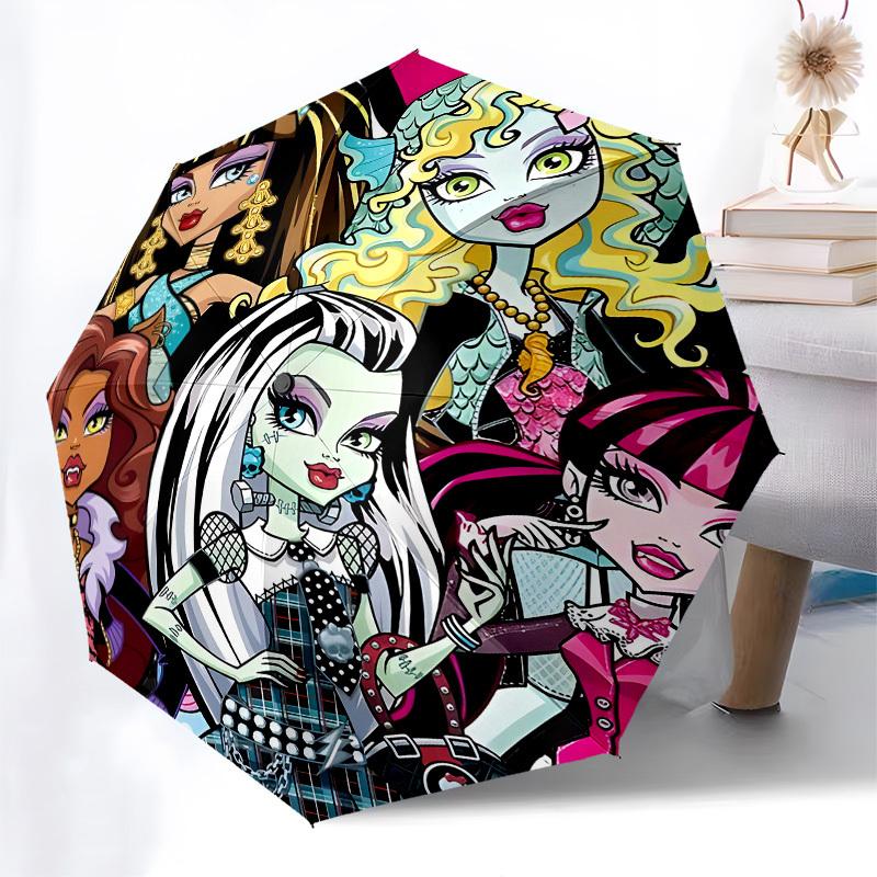 Monster High, Characters- Automatic Opening and Closing, 8-rib Structure Portable Umbrella, Suitable for Men and Women in All Seasons - Perf