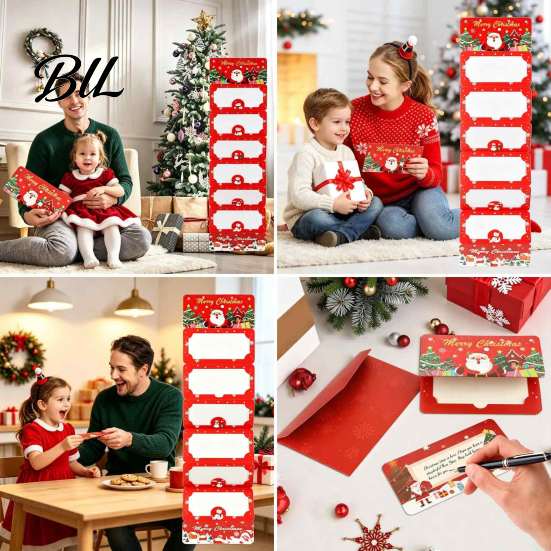 Cardboard Cash Organizer Christmas Gift Envelopes, 6 Slots Foldable Money Holder, DIY Novelty Present Packaging Holiday Card Booklet for Xmas Parties,