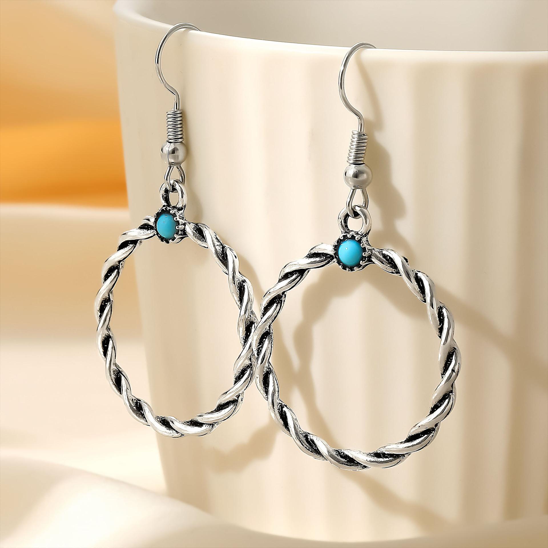 

Turquoise Earrings Set Vintage Bohemian Geometric Round Twist Earrings Earrings