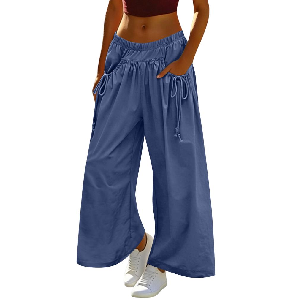 Women's Loose Wide-leg Sweatpants, With Drawstring Pockets, Elastic Waistband, Three-quarter Length, Hiking Pants