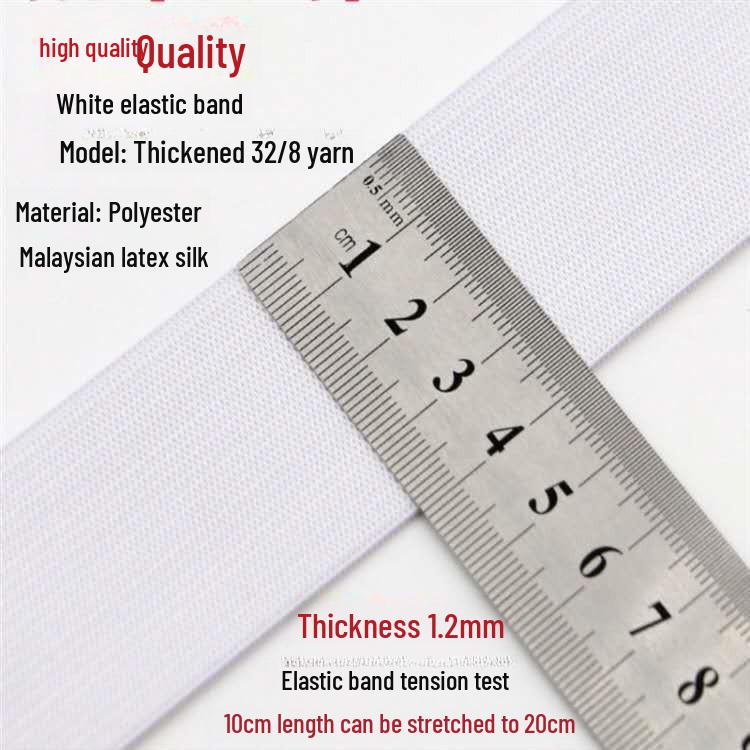 Witte Klittenbandrand Elastische Band voor Beschermende Kleding - Zwart Effen Plat, Gemiddelde Dikte