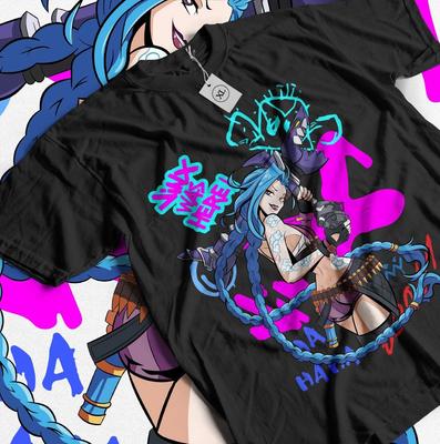 Jinx Arcane Japanese Best Trend Anime Cartoon Jinx Arcane Black Shirt Unisex T-Shirt