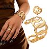 Golden Plated Jewelry Sets 2Pcs Hollow Twisted Statement Set, Open Adjustable Cuff Bangle Retro Style Accessories & Wide Ring, Metal for Women
