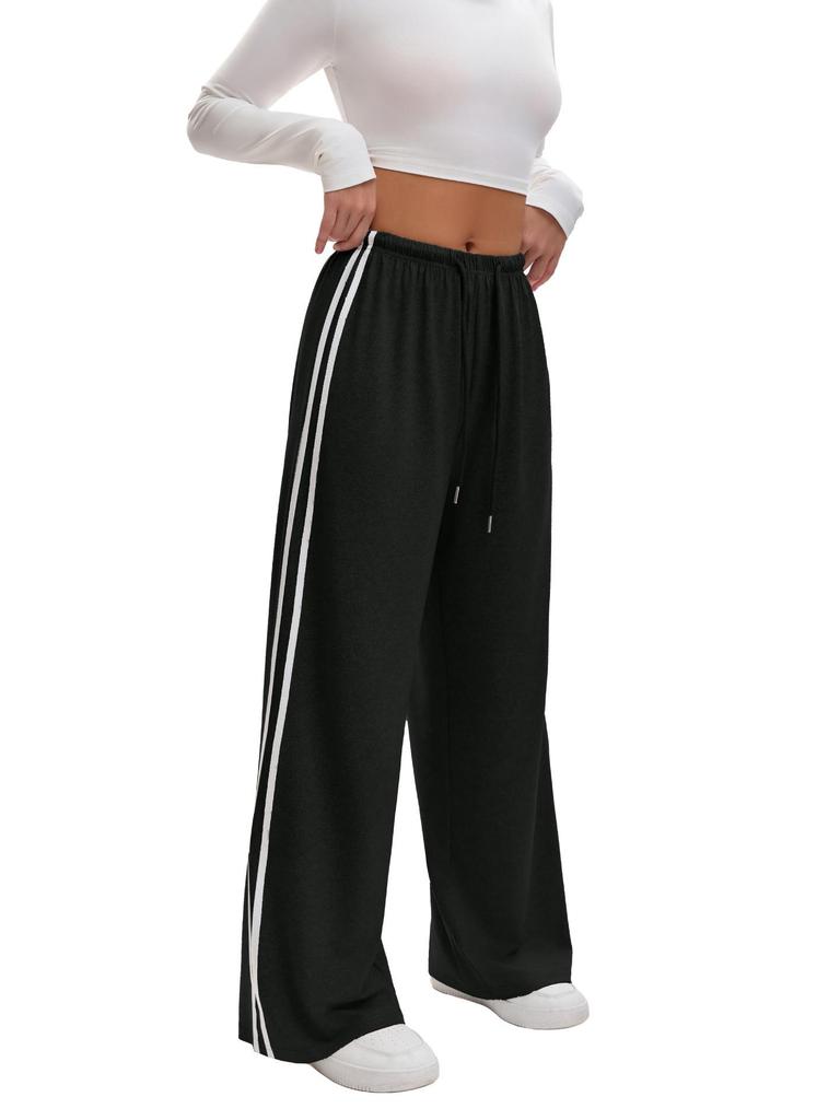 European Side Stripe Wide-Leg Sweatpants: Women's High-Waist Loose Casual Pants