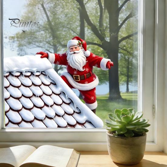 Christmas Window Clings Climbing Santa Cling, Roof Claus Static Waterproof Stickers Decal, Reusable Decorative Glass Sticker for Holiday Party Decor