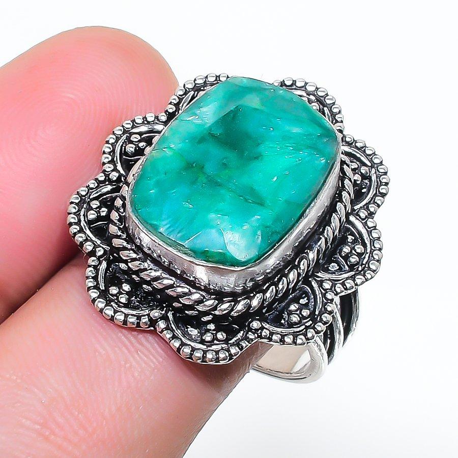 Natural Green Jade Gemstone 925 Sterling Silver Jewelry Ring Size 7.5 AR-17057