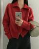 Korean lapel double zipper loop yarn knitted cardigan for women's autumn and winter new loose soft waxy sweater jacket for women