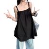 Summer Women's Black Sleeveless Backless Lace-Up Top, Loose Fit, Versatile Holiday Style