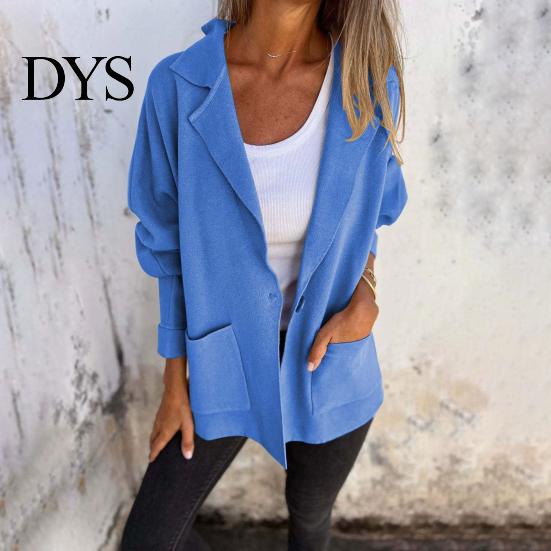 Solid Color Jacket Women Autumn Winter Lapel Collar Loose Casual Coat with Pocket Single-breasted Long Sleeves Top