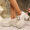 Square Buckle Chunky Heels Pumps for Women  Spring Patent Leather Platform Loafers Woman Black Thick Heeled Jk Lolita Shoes